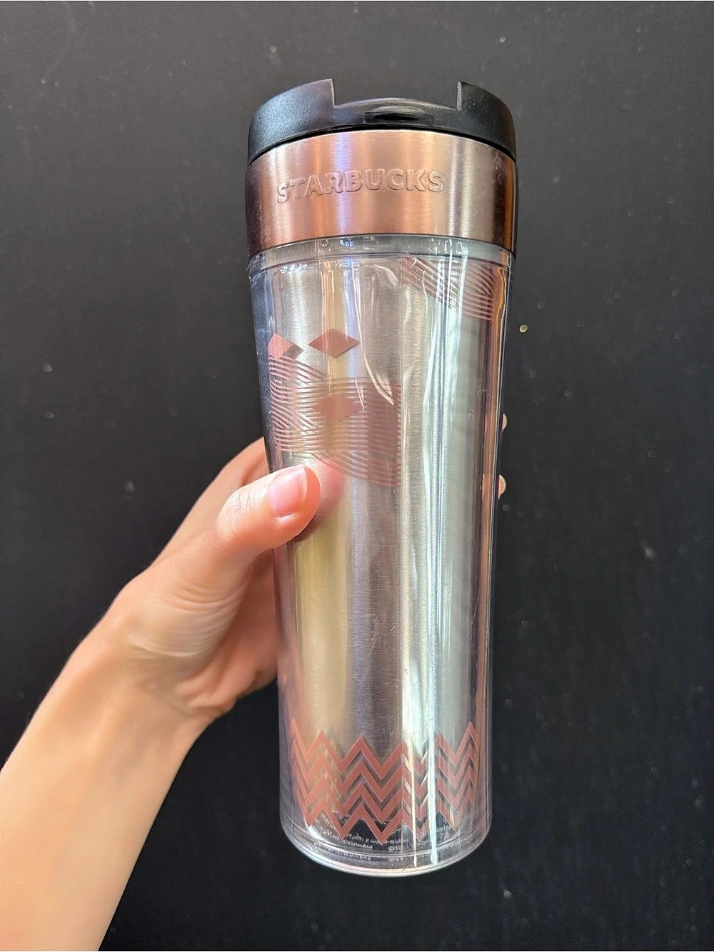Starbucks Rose Gold and Black Drink Tumbler